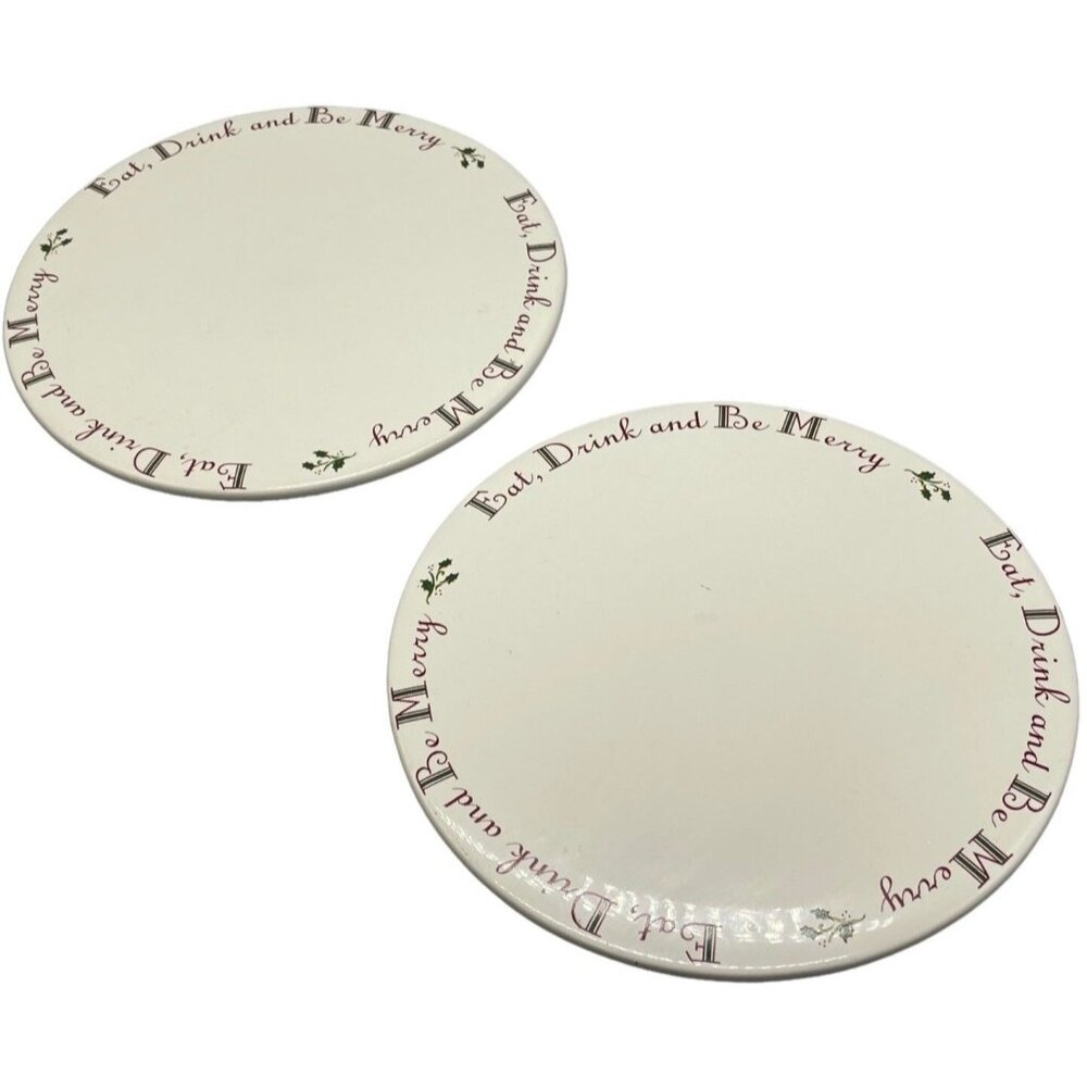 Home Christmas holiday holly trivet plate flat merry white hot plate 9" READ